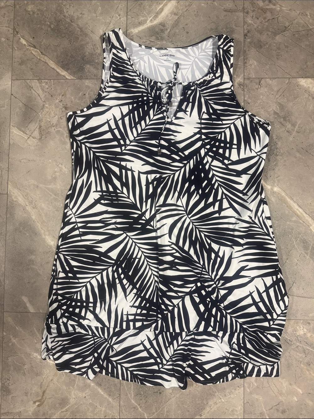 Lands' End Black & White Palm-Print One-Piece Swim Cover-Up